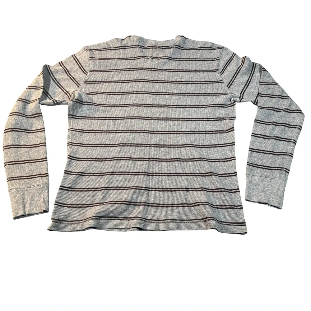 Banana Republic Mens XL Grey Striped Waffle Knit Thermal Long Sleeve Shirt